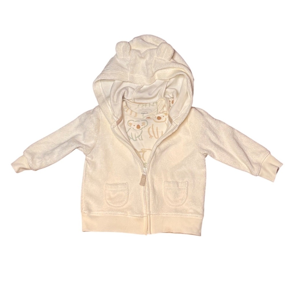 Carters 6M Cream Koala Print Short Sleeve Bodysuit and Bear Ear‎ Hoodie Outfit